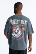 Protect Your Money Flow Oversized Short Sleeve Tee - Grey
