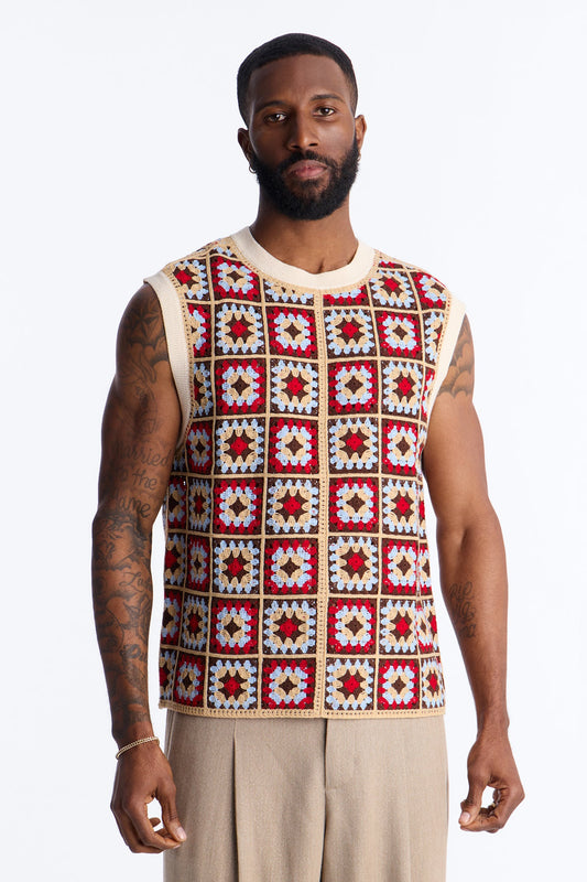 Square One Sweater Vest - Burgundy/combo