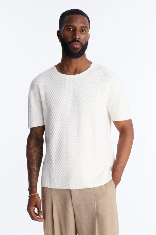 Relaxed Knitted Crewneck Tee - Cream