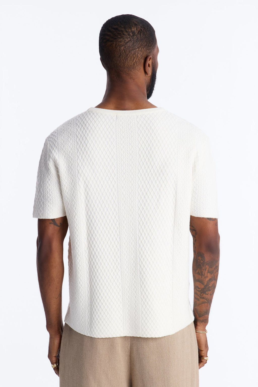 Relaxed Knitted Crewneck Tee - Cream