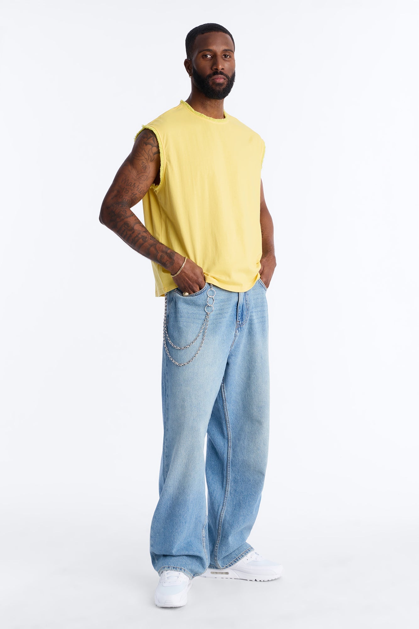 Relaxed Raw Edge Muscle Tee - Yellow