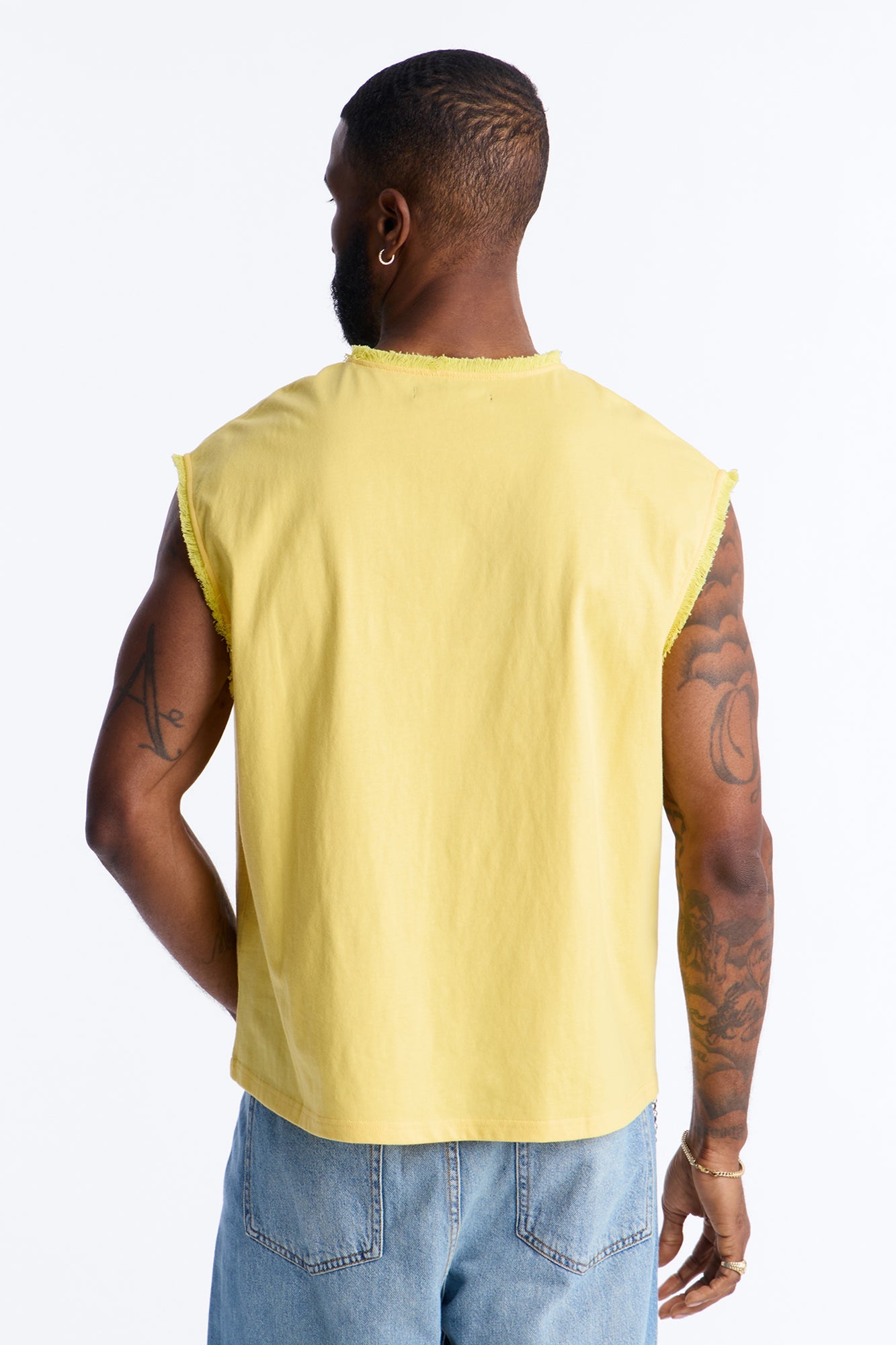 Relaxed Raw Edge Muscle Tee - Yellow