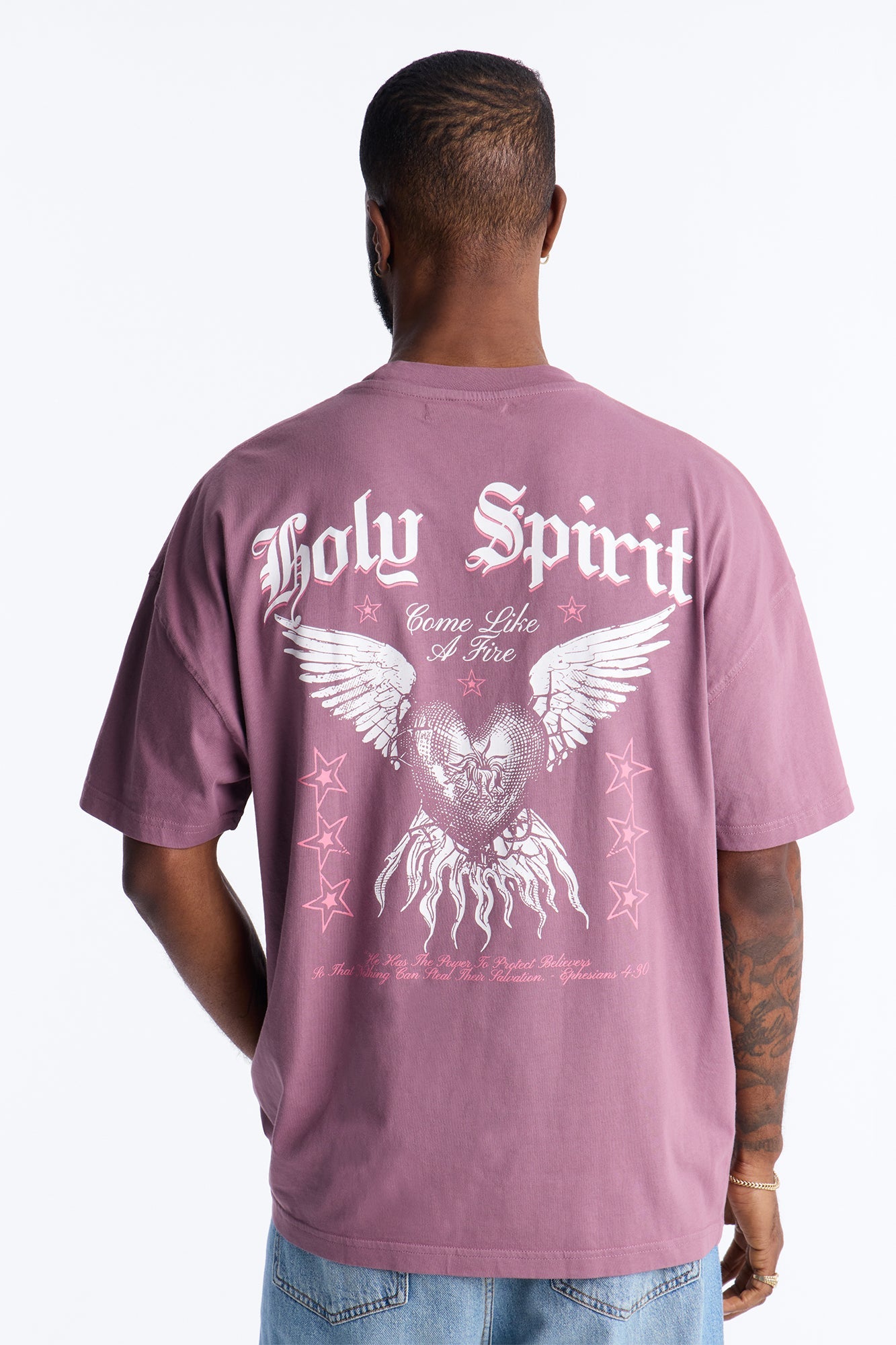 Holy Spirit Protect Me Oversized Short Sleeve Tee - Purple