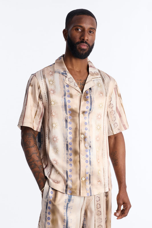 Rosewood Cuban Collar Button Up Shirt - Brown