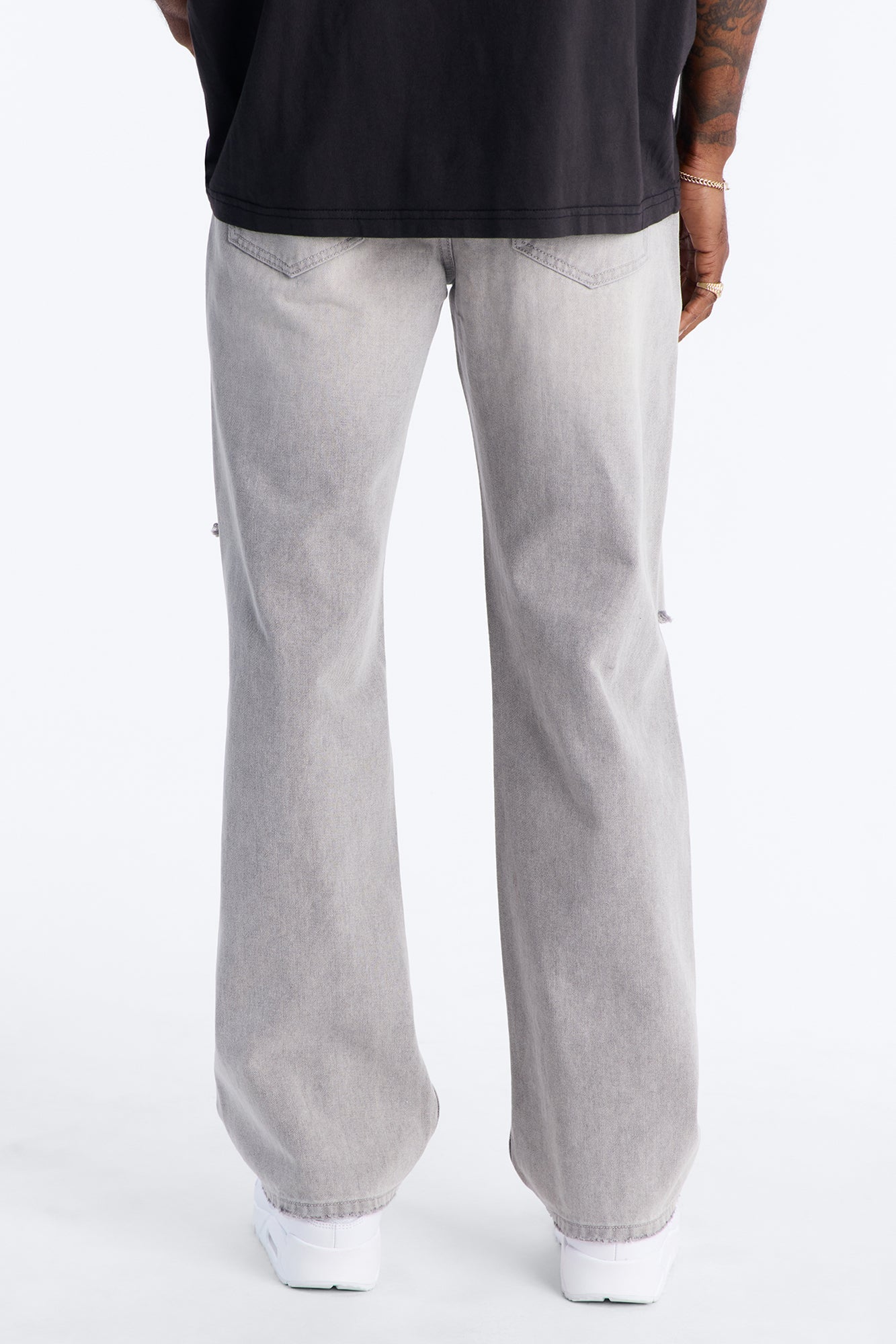 Essential Destroyed Straight Rigid Jean - Grey