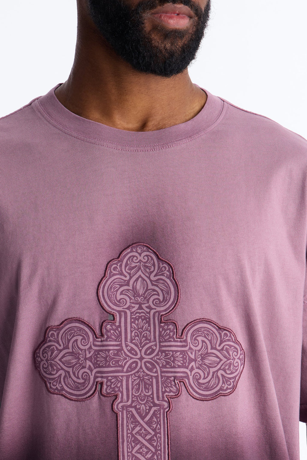 Cross Shadow Patch Short Sleeve Tee - Purple