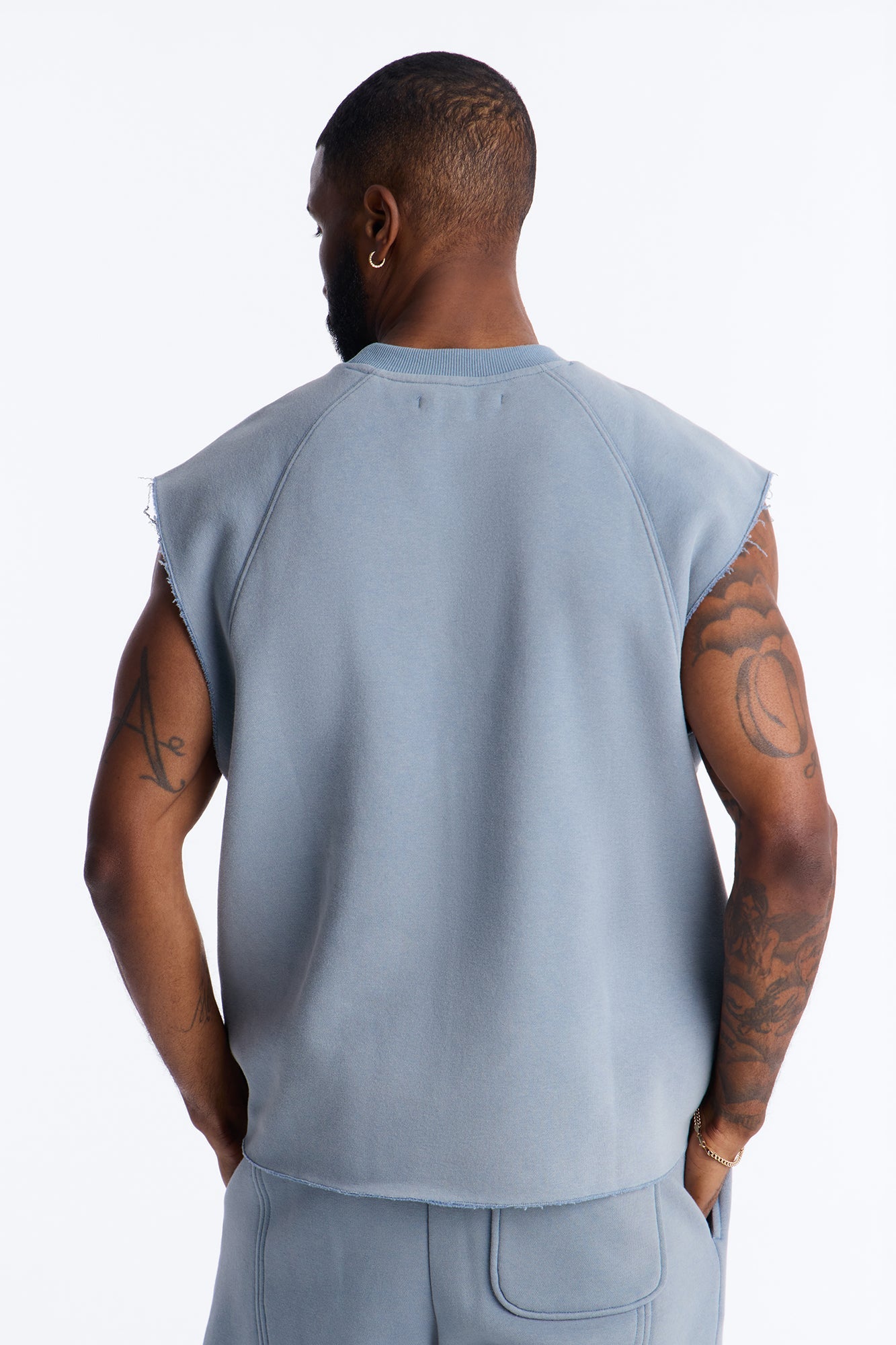 Washed Raw Edge Relaxed Muscle Tee - Slate Blue
