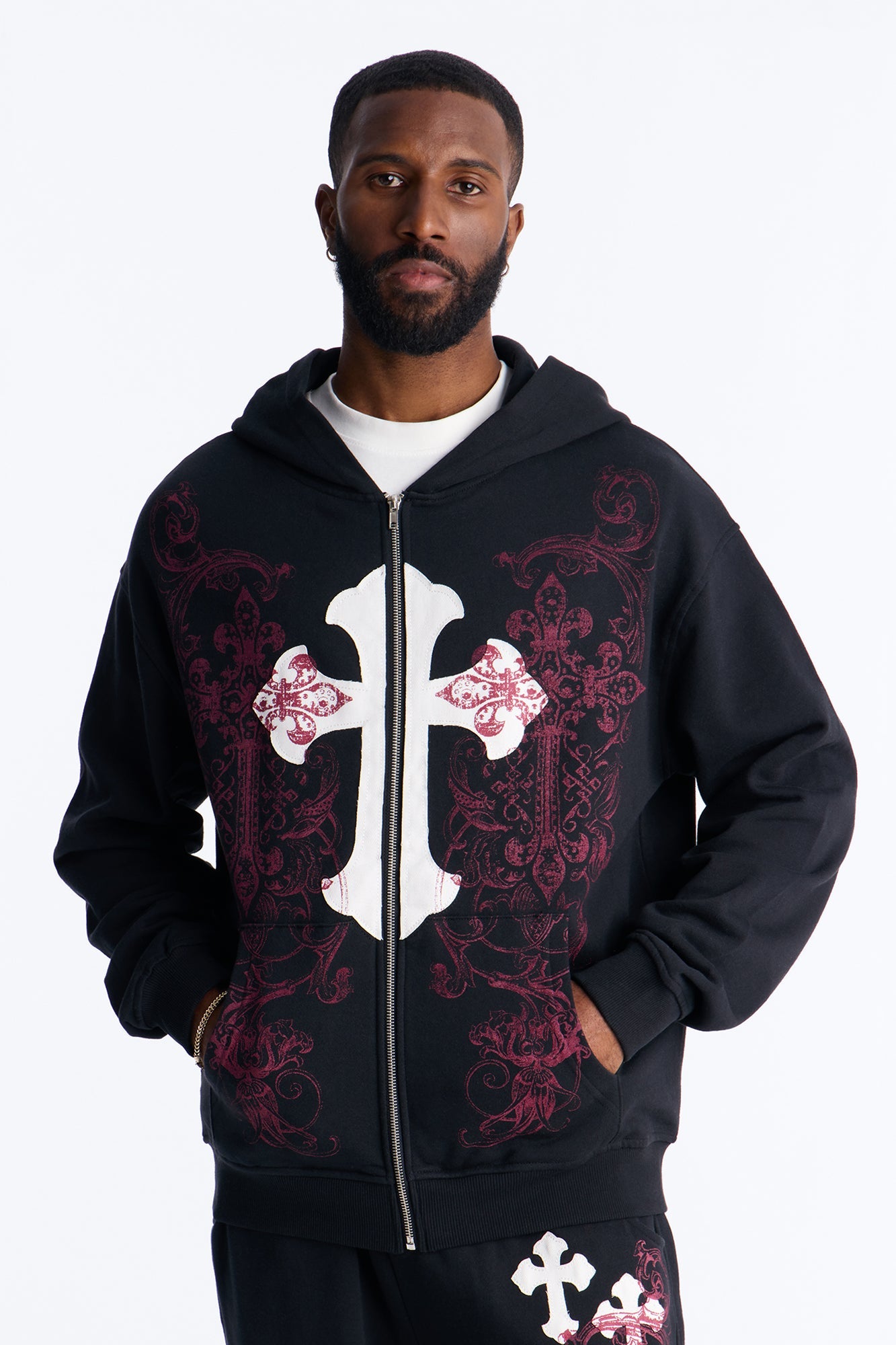 Pick Up Your Cross Patch Zip Hoodie - Black