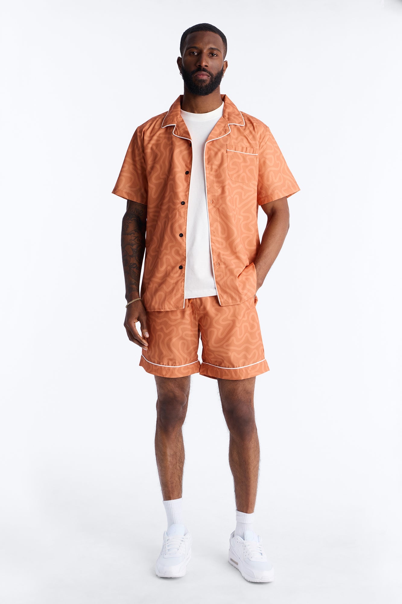 Relaxed Sienna Wave Cuban Collar Shirt - Orange