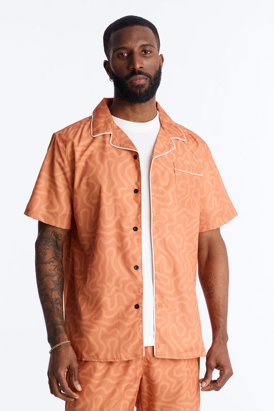 Relaxed Sienna Wave Cuban Collar Shirt - Orange