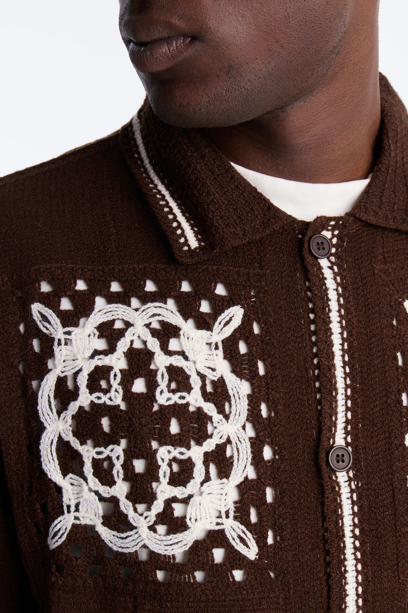 Lido Isle Crochet Button Up Shirt - Brown