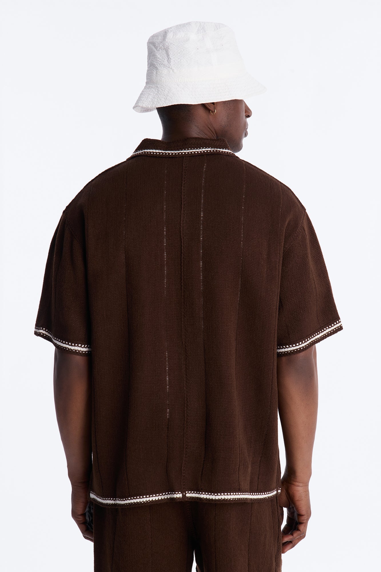 Lido Isle Crochet Button Up Shirt - Brown