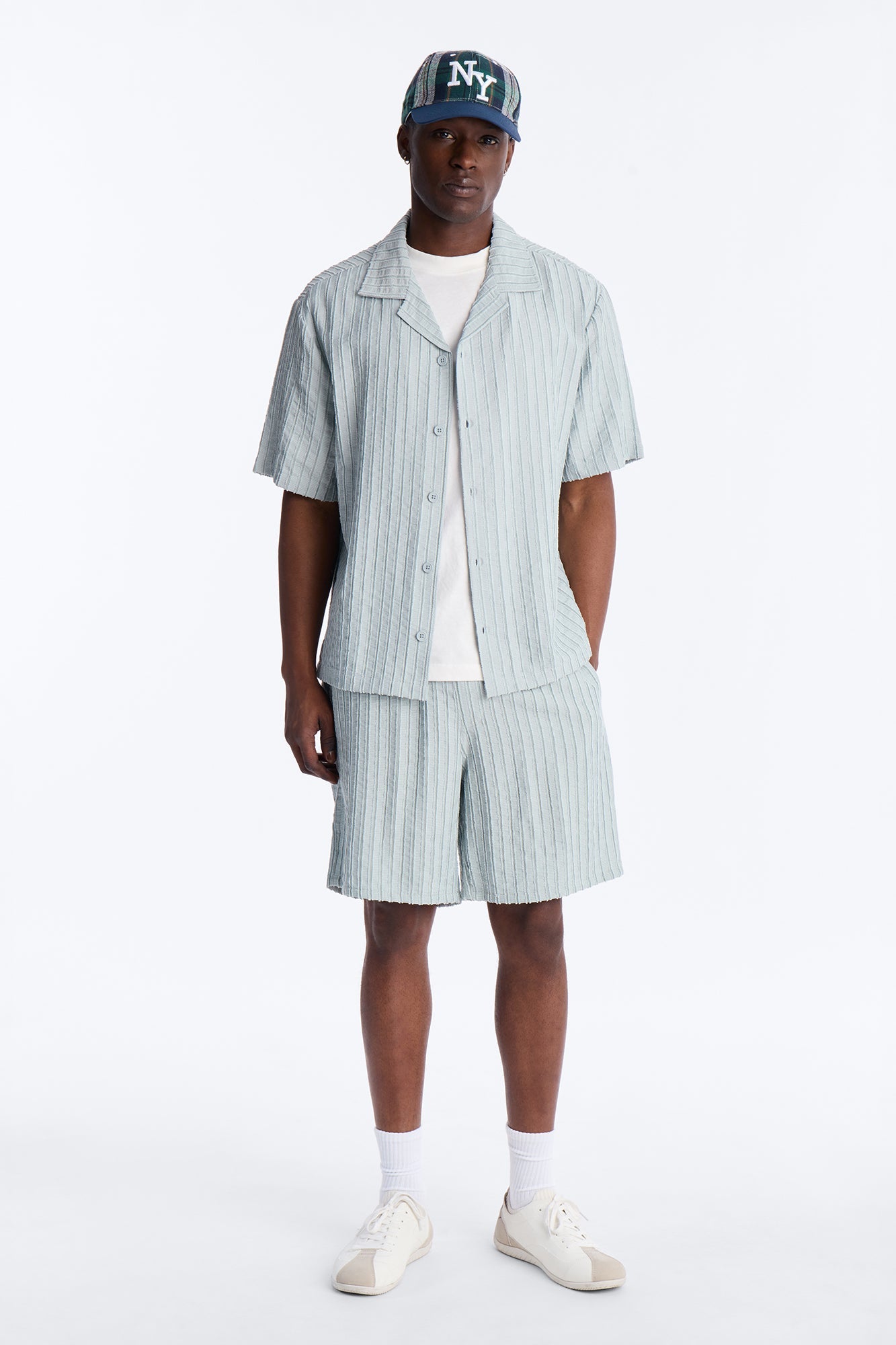 Relaxed Aegean Pleat Cuban Collar Button Up - Sage