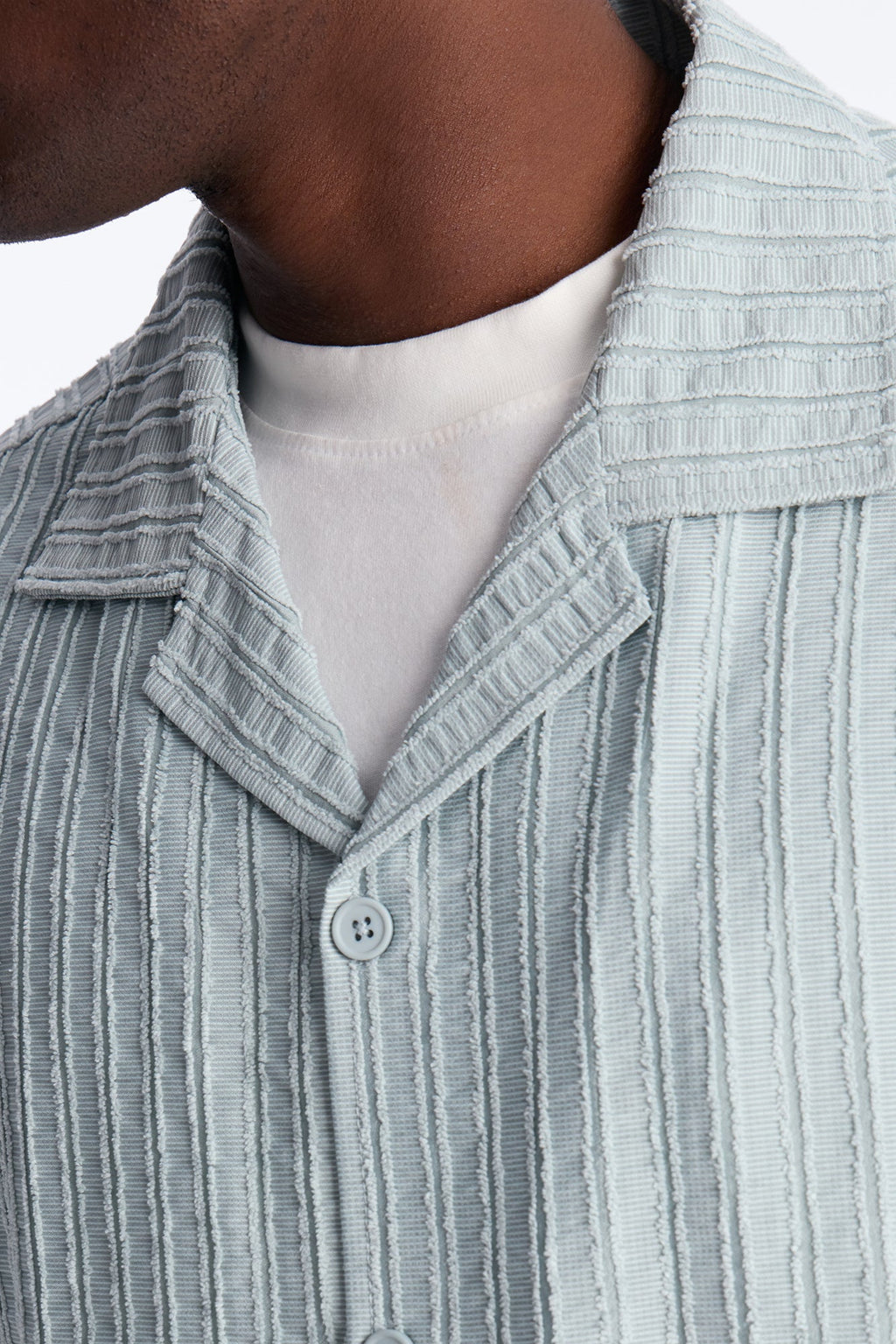 Relaxed Aegean Pleat Cuban Collar Button Up - Sage