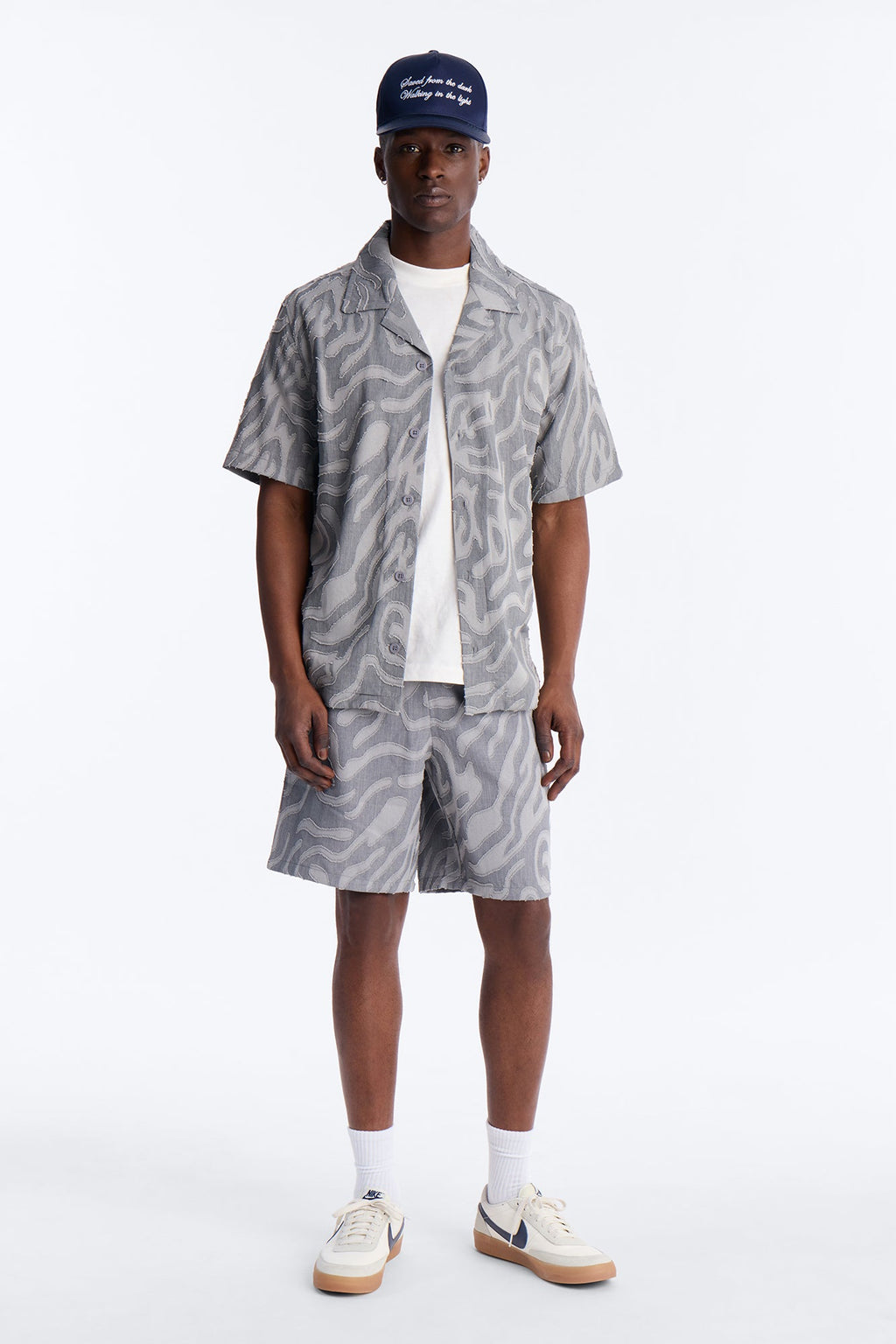 Midnight Wave Cuban Button Up Shirt - Grey