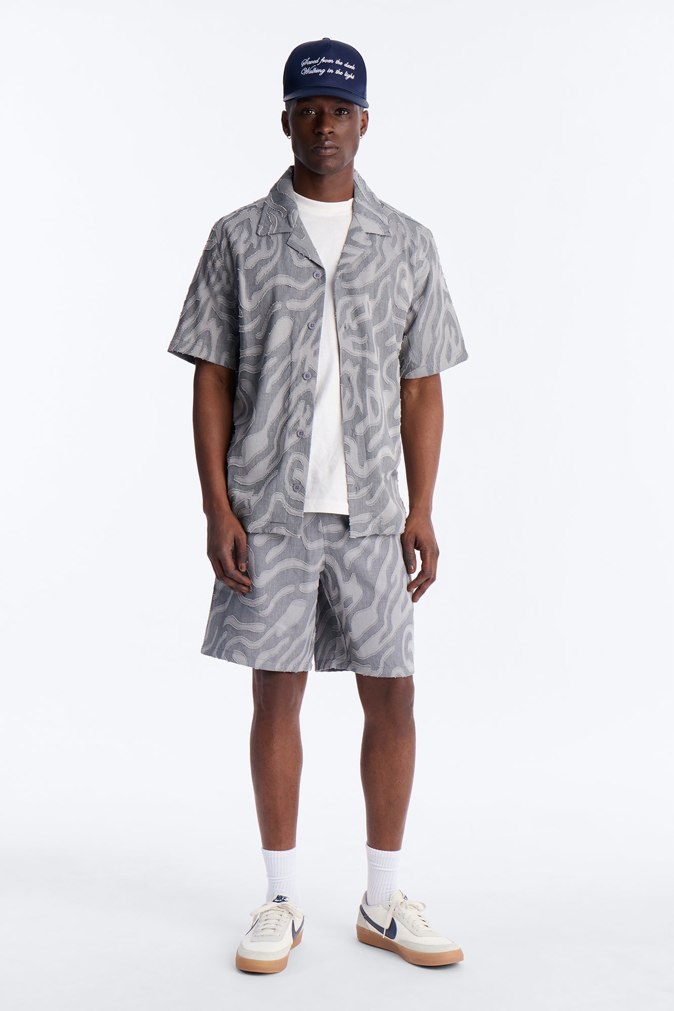 Midnight Wave Cuban Button Up Shirt - Grey