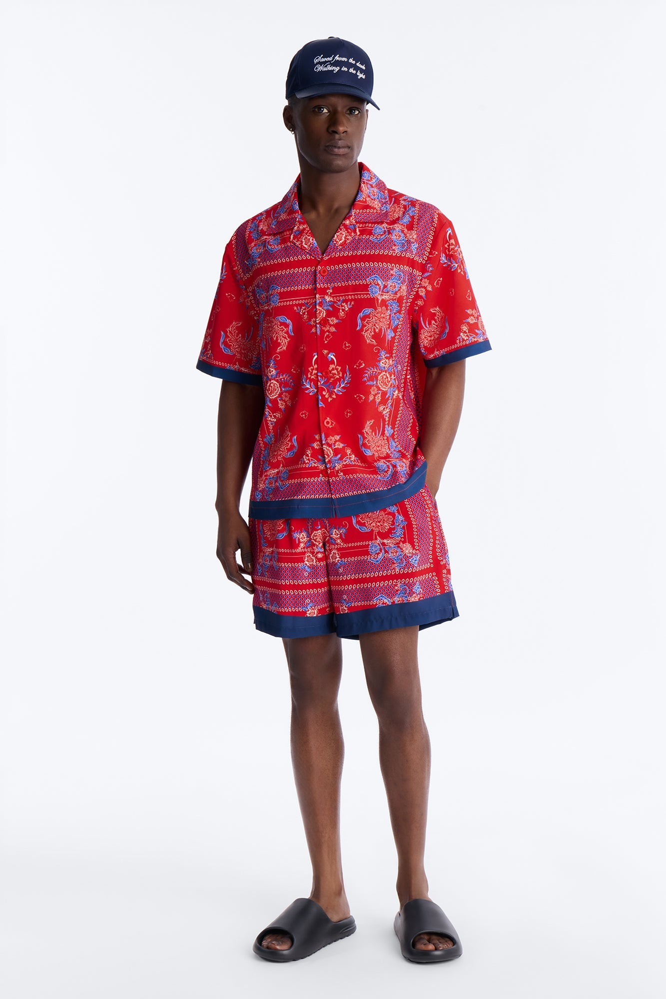 Relaxed Mirage Bloom Cuban Collar Button Shirt - Red