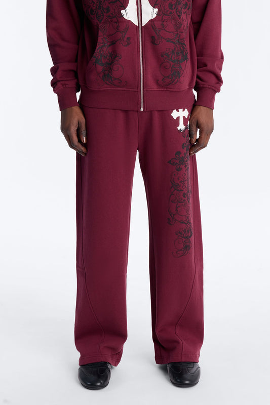 Cross Patch Sweatpants - Burgundy