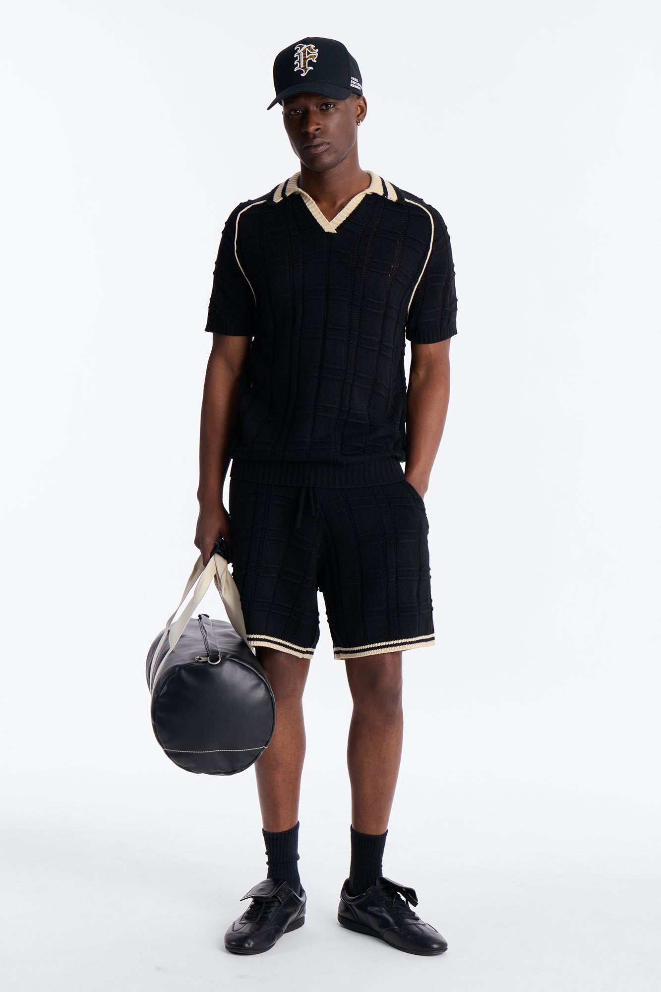 Relaxed Riviera Johnny Collar Knit Polo - Black