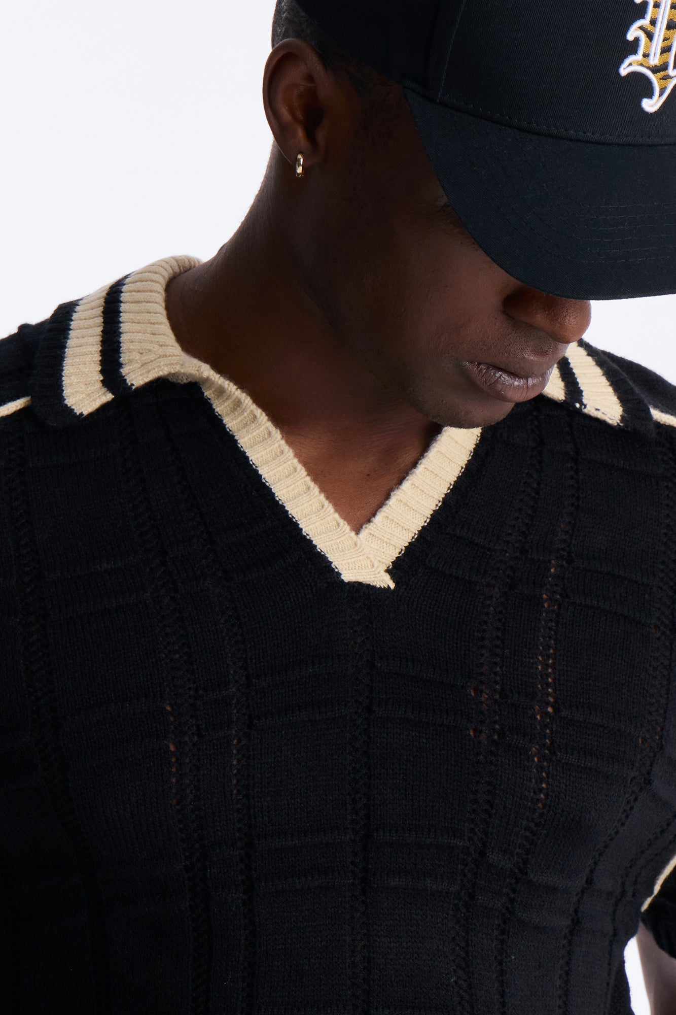 Relaxed Riviera Johnny Collar Knit Polo - Black