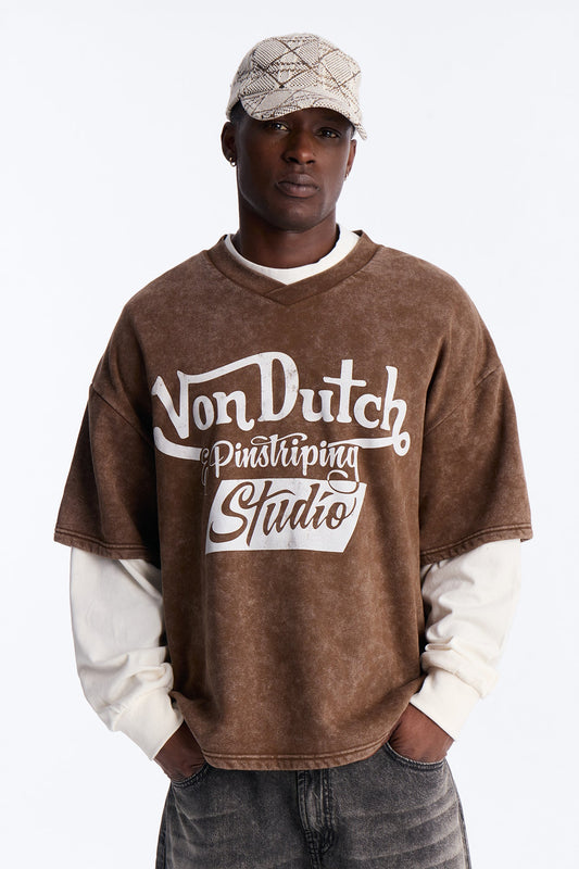 Von Dutch Studio Oversized Fleece Twofer - Brown