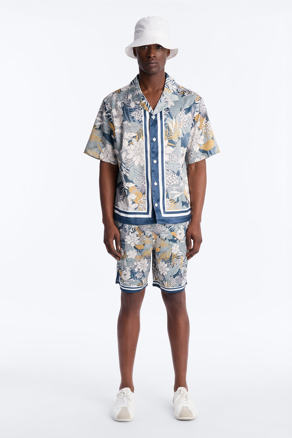 Relaxed Palm Vista Cuban Button Up Shirt - Blue