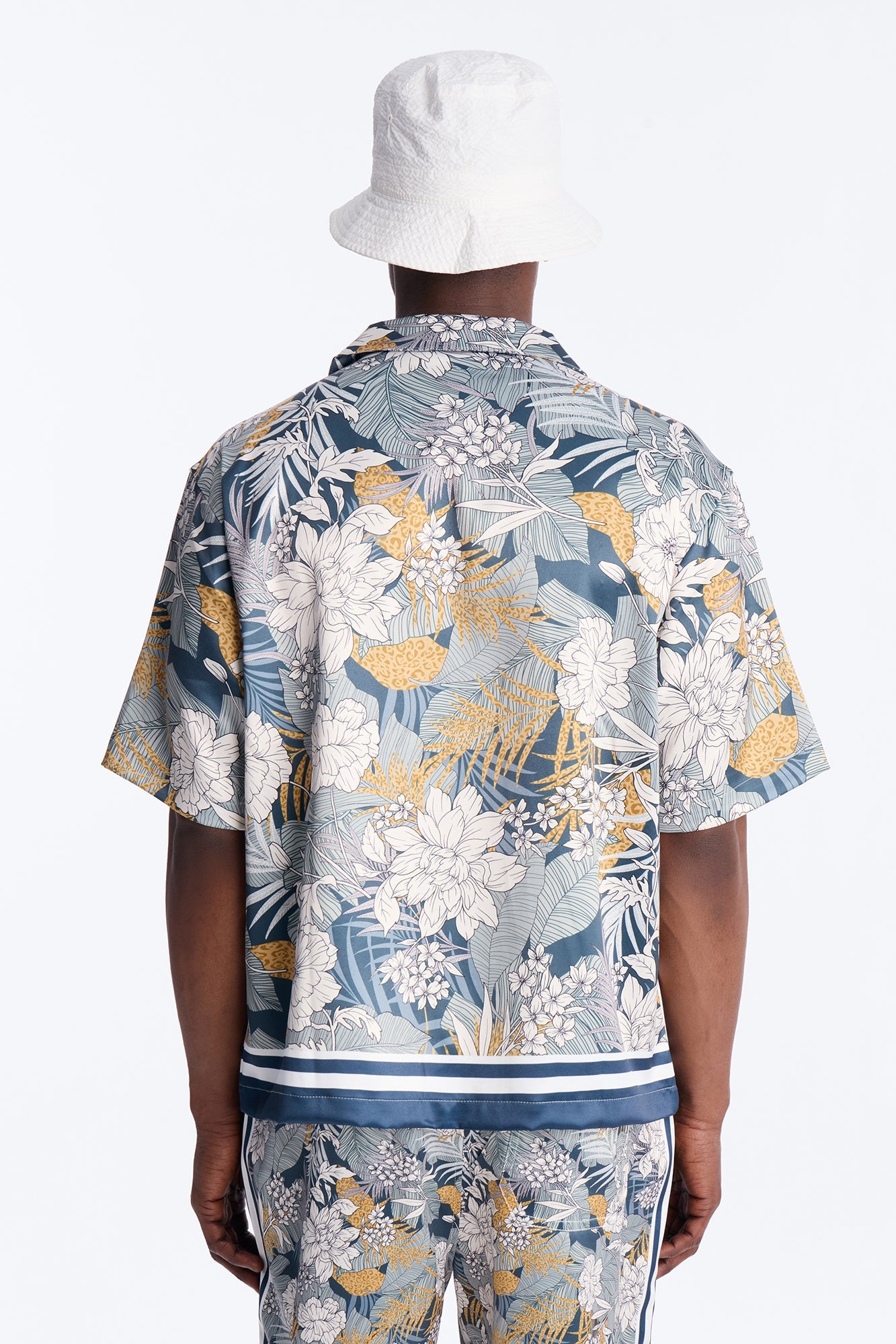 Relaxed Palm Vista Cuban Button Up Shirt - Blue