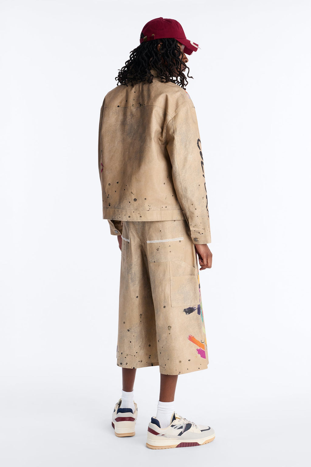 Cropped Culture Society Paint Splatter Boxy Work Jacket - Khaki