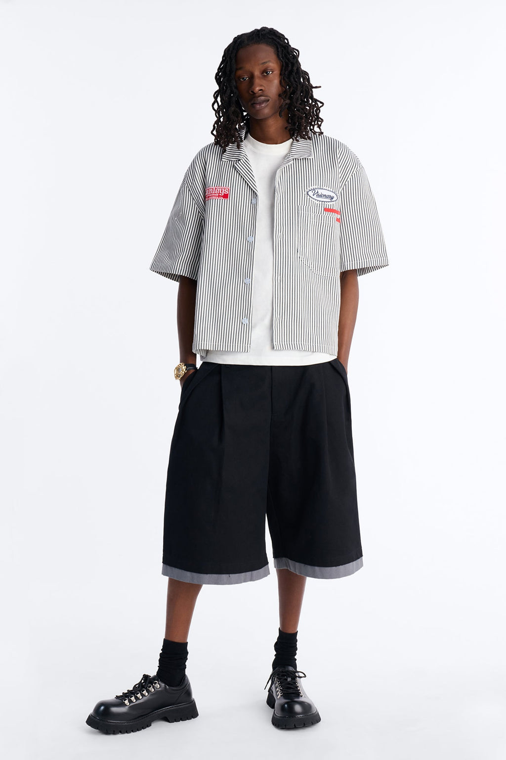Cropped Pit Crew Mechanic Shirt - Black