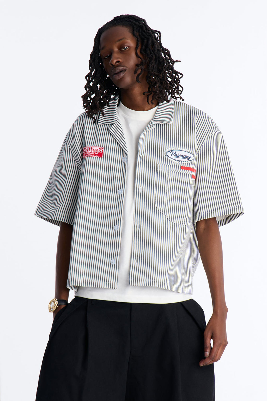 Cropped Pit Crew Mechanic Shirt - Black