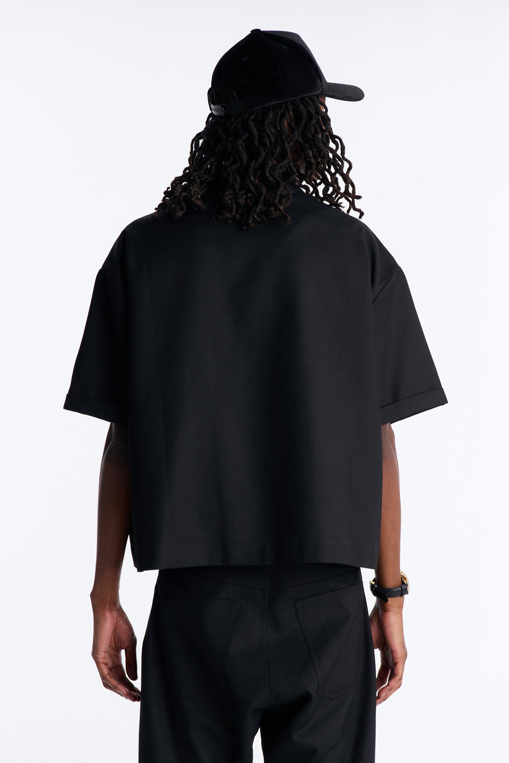 Boxy Cropped Icon Quad Button Shirt Blazer - Black