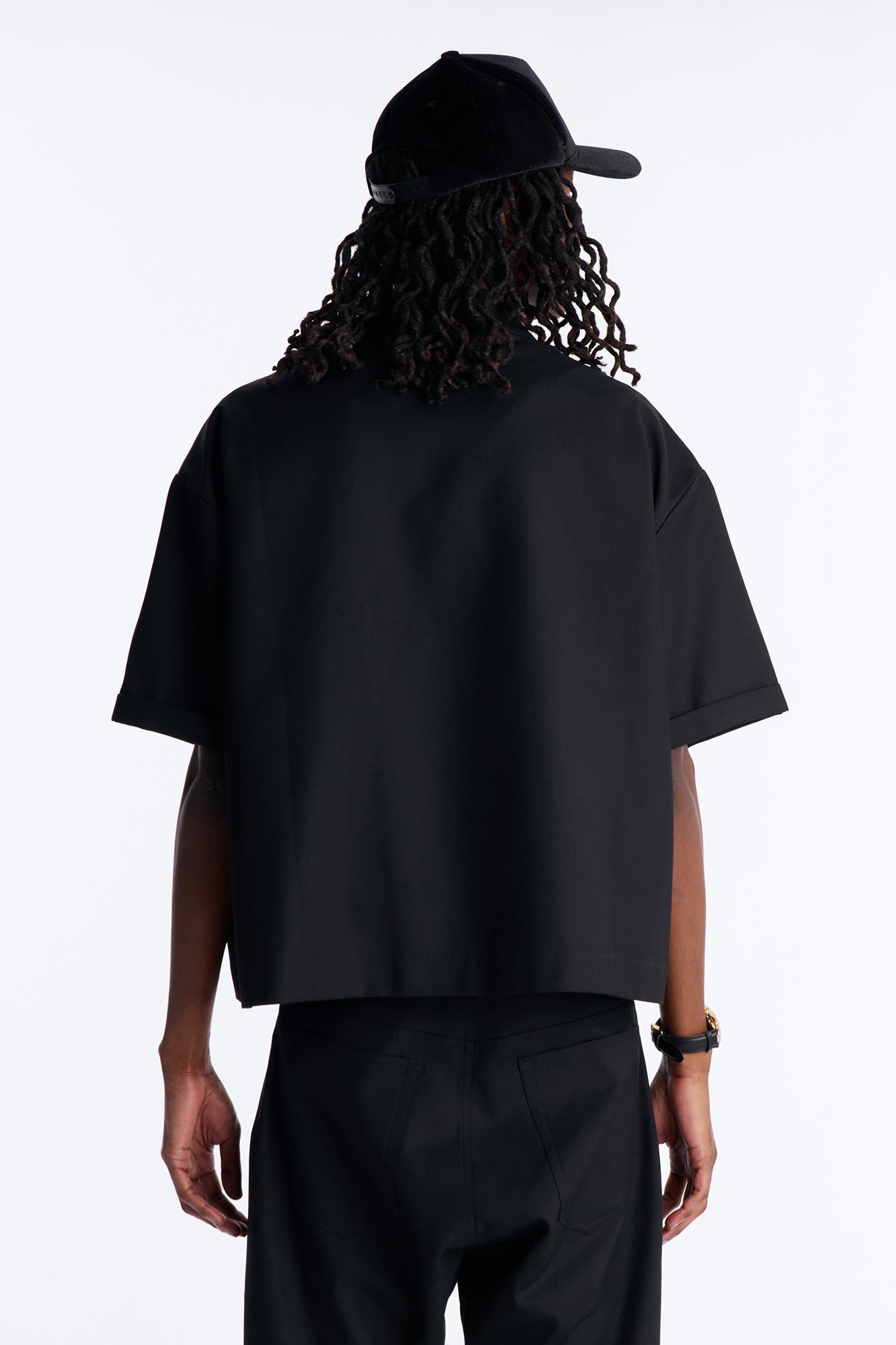 Boxy Cropped Icon Quad Button Shirt Blazer - Black