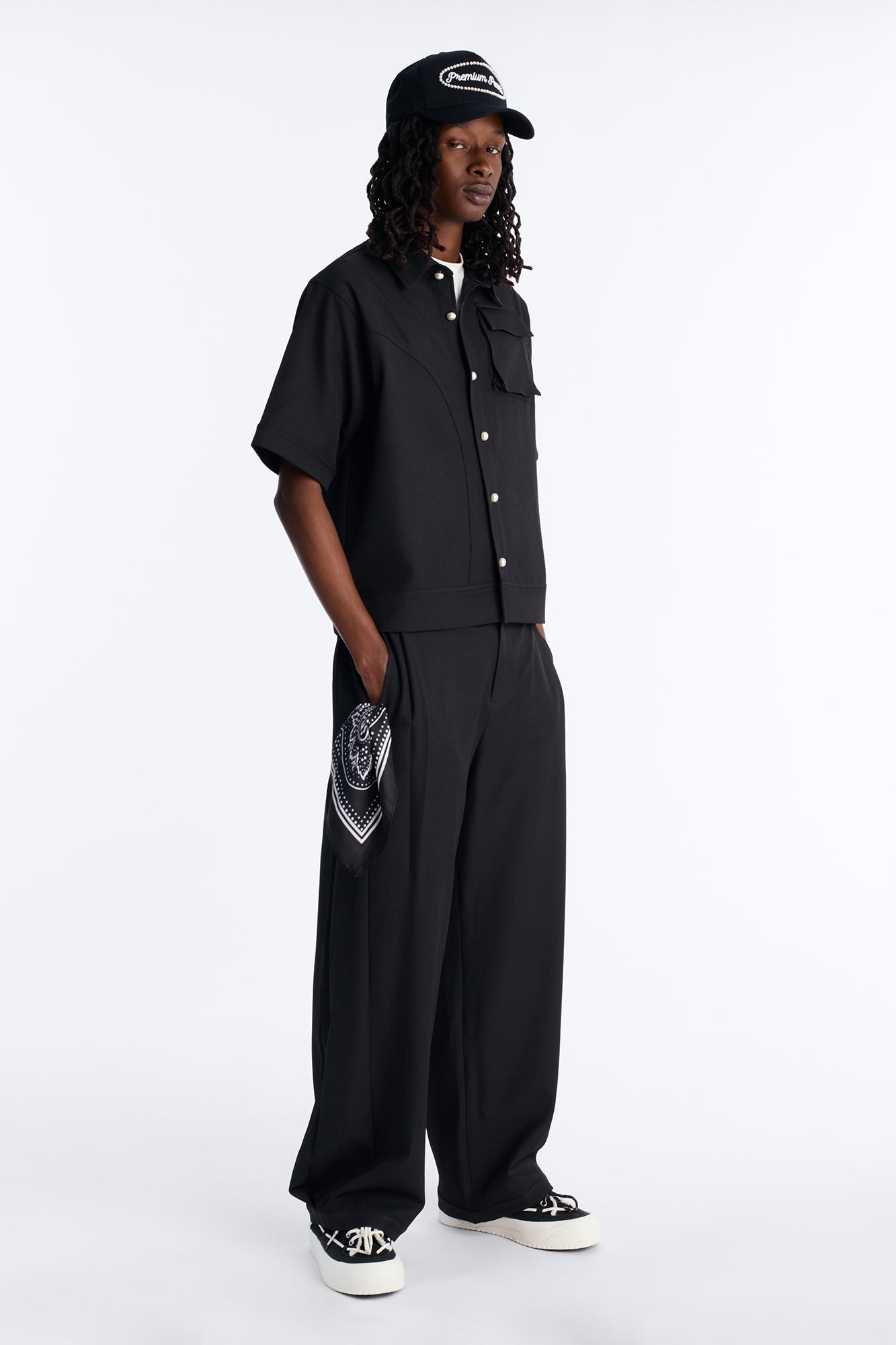 Baggy Side Pleated Panel Trouser - Black