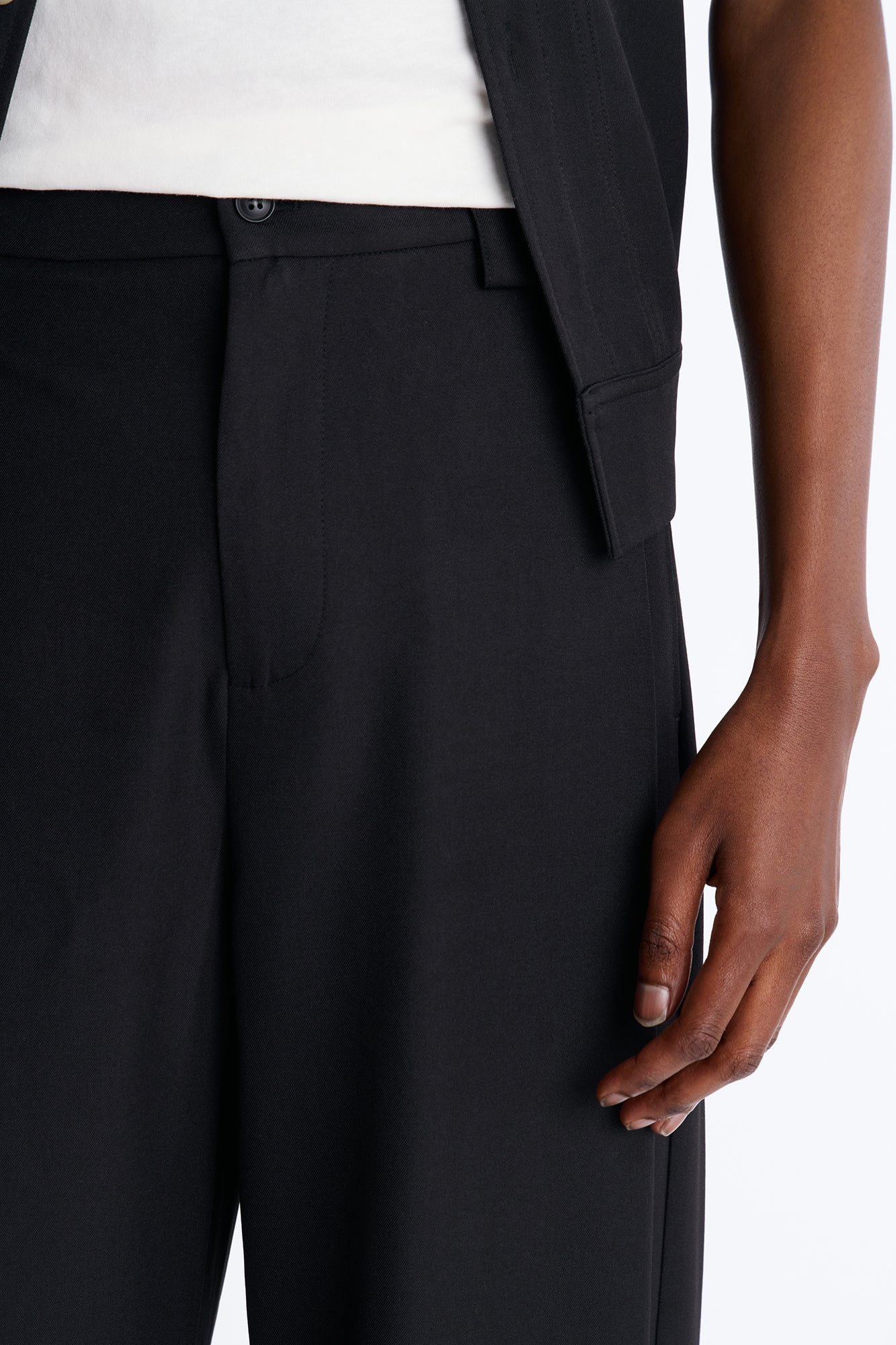 Baggy Side Pleated Panel Trouser - Black