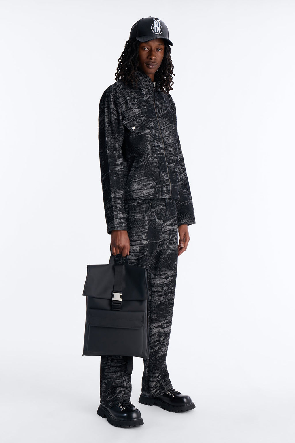 Jacquard Waves Denim Jacket - Black Wash