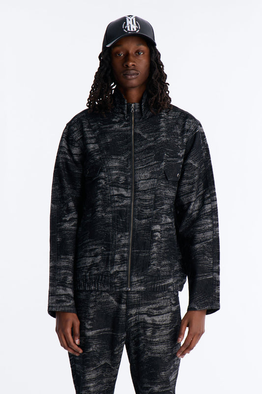 Jacquard Waves Denim Jacket - Black Wash