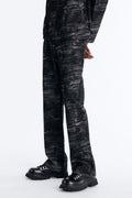 Straight Flare Jacquard Waves Jean - Black Wash