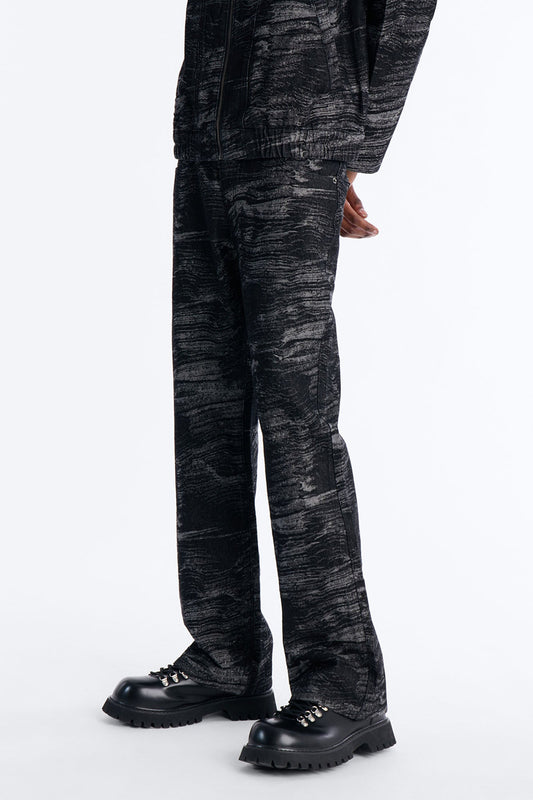 Straight Flare Jacquard Waves Jean - Black Wash