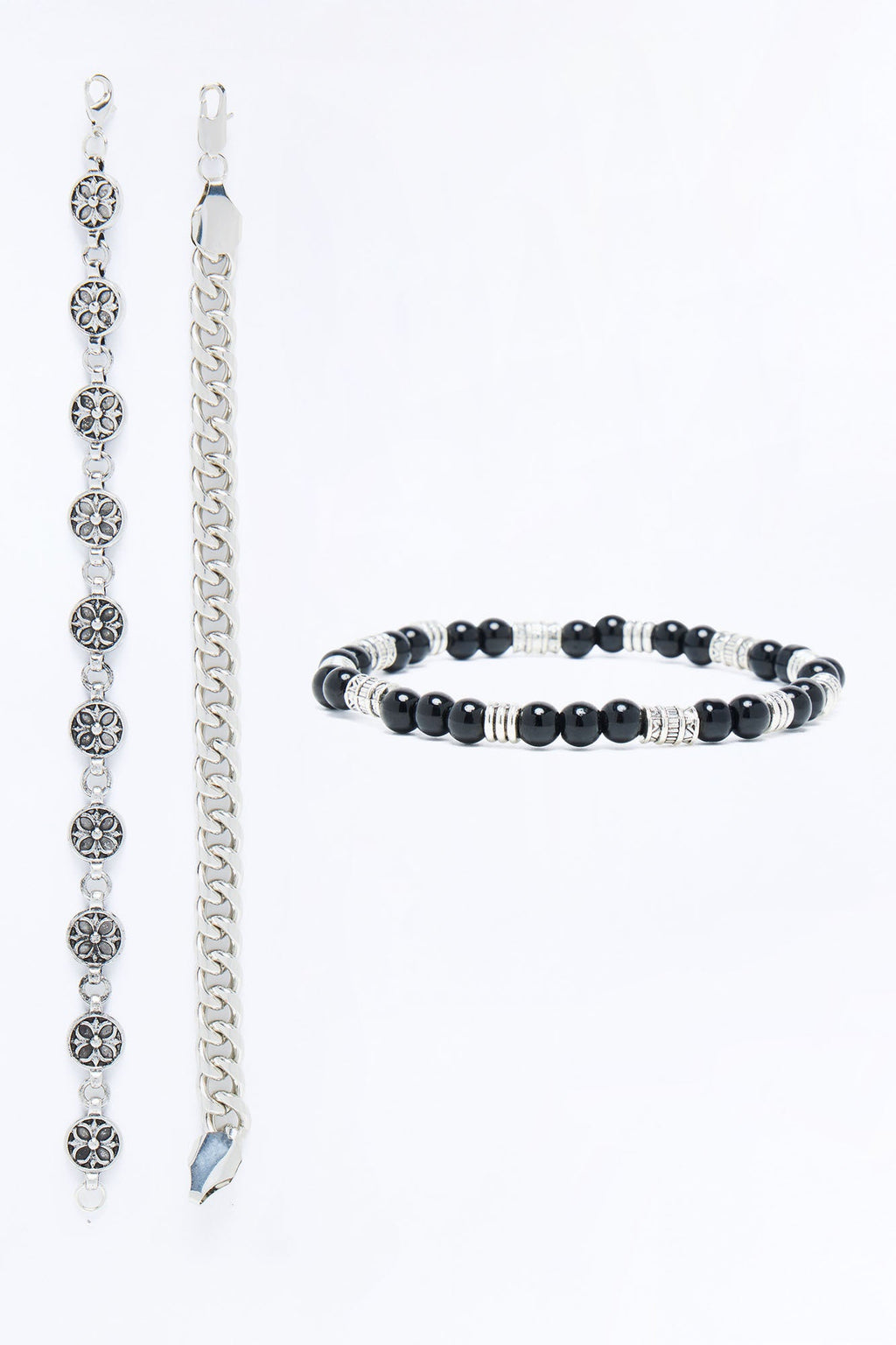 Midnight Iron Faith Bracelet Set - Silver