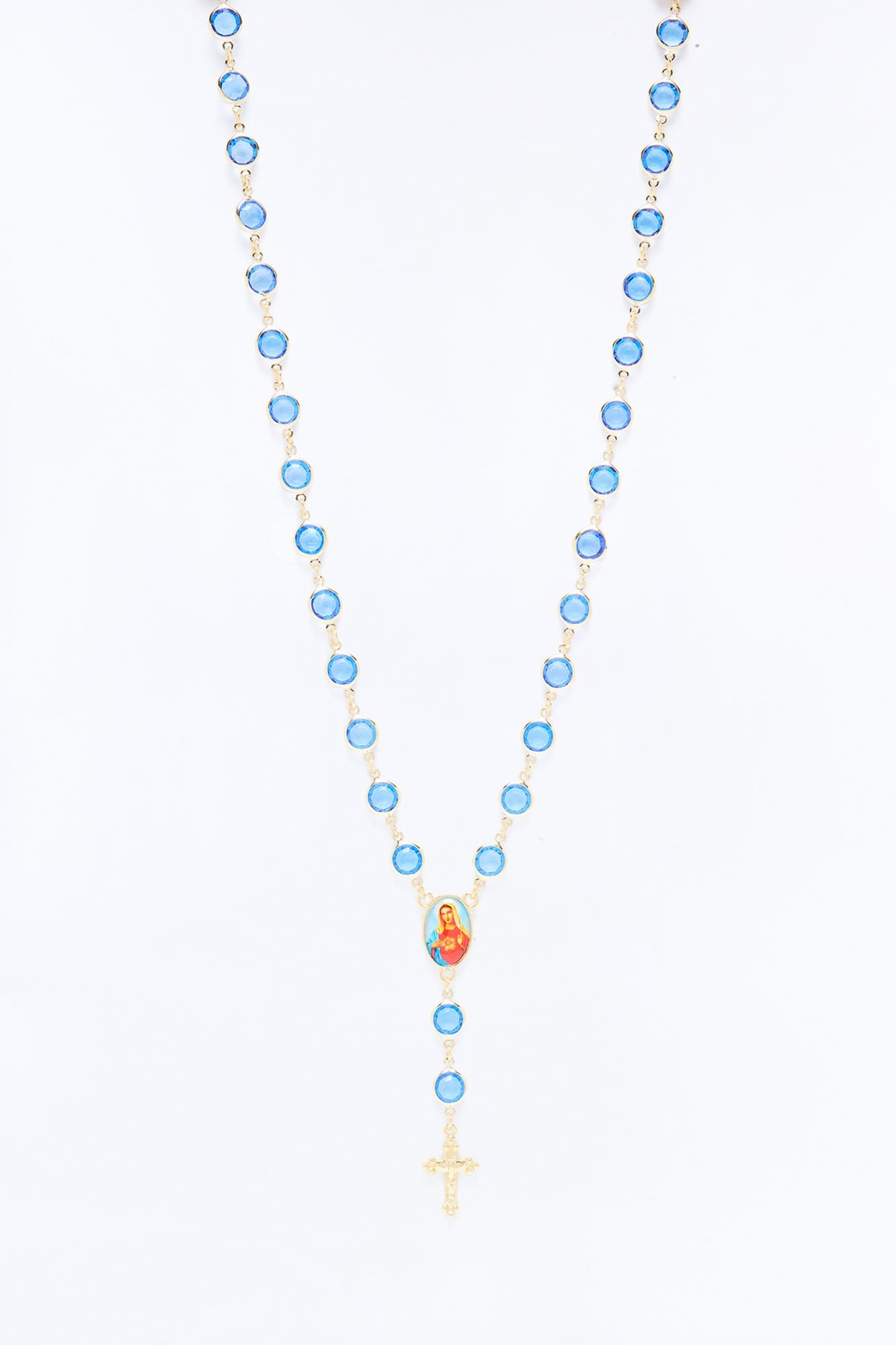 Blue Stone Rosary Necklace - Gold