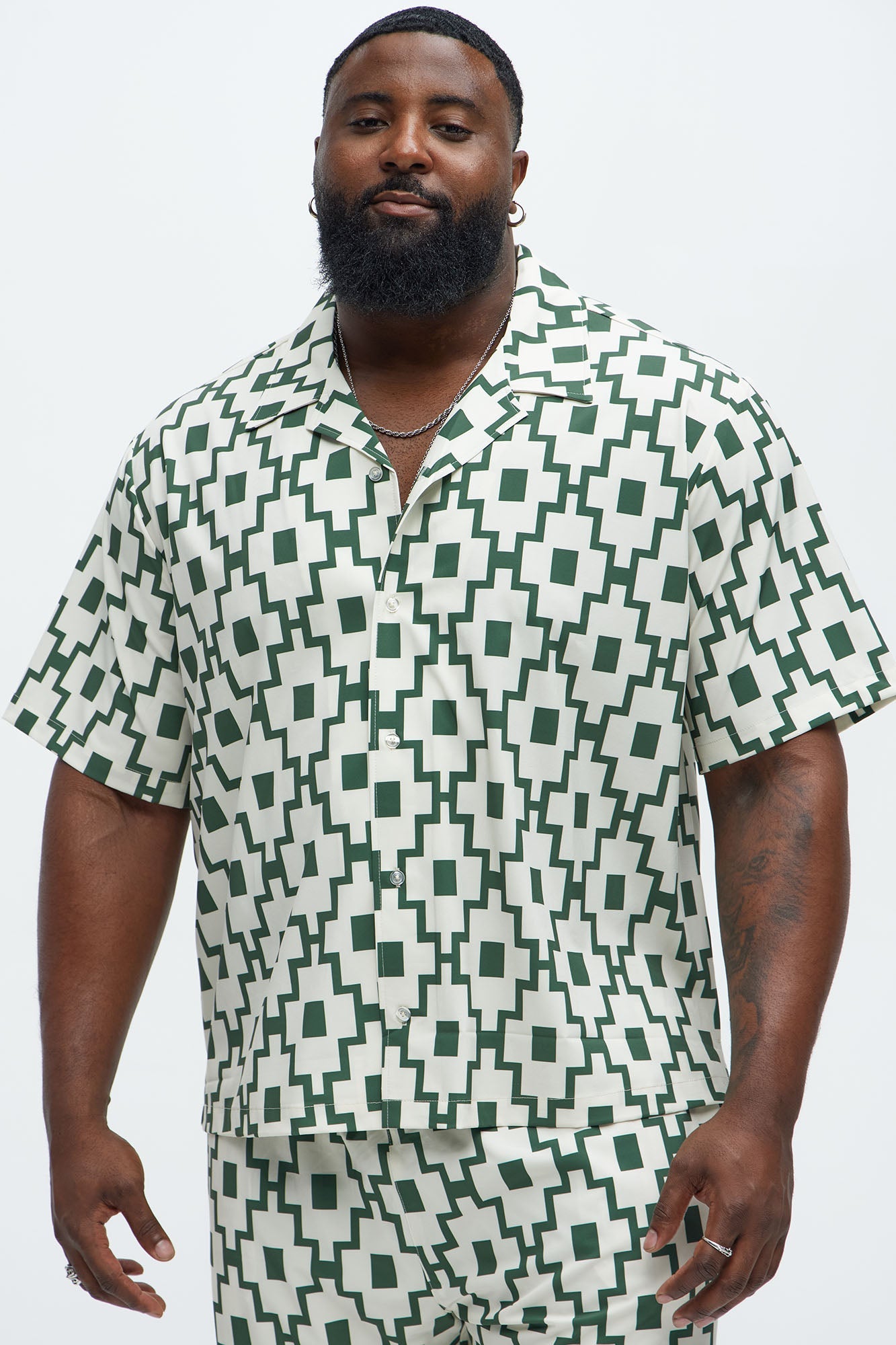Mosaic Printed Cuban Shirt - Cream/combo