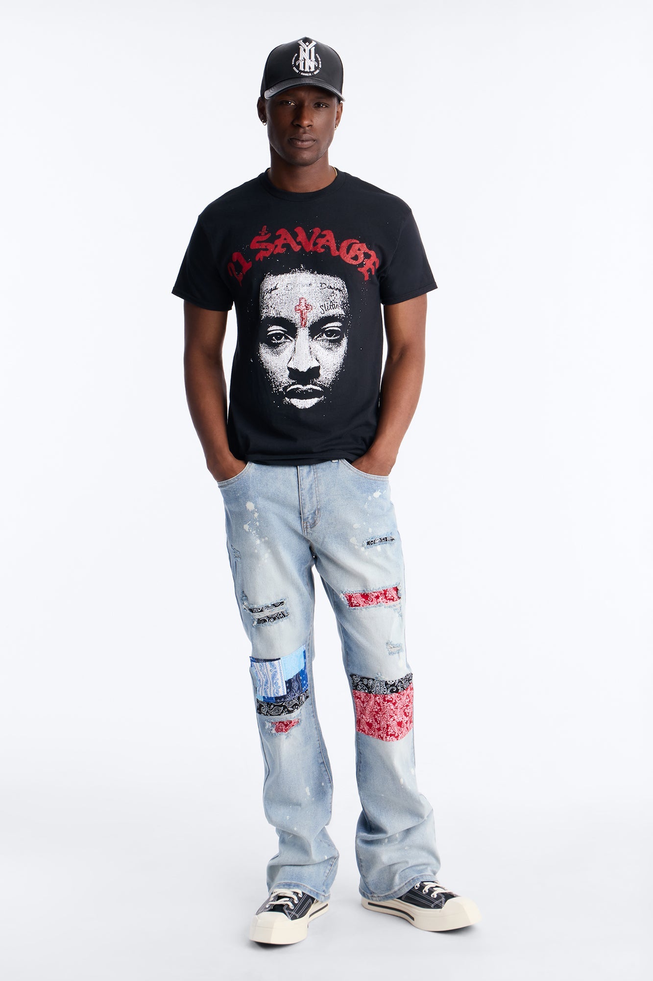 21 Savage Distressed Short Sleeve Tee - Black