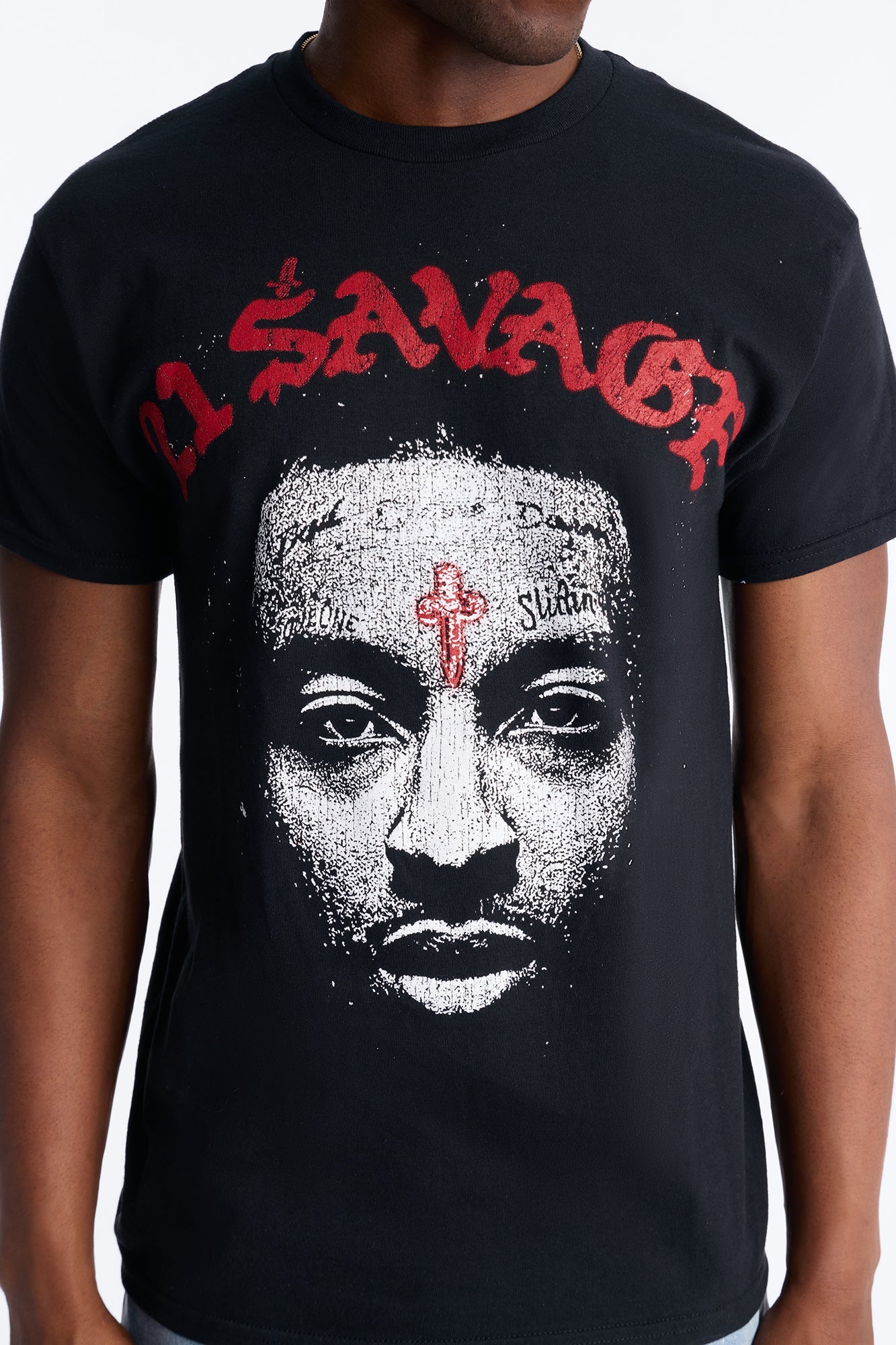 21 Savage Distressed Short Sleeve Tee - Black