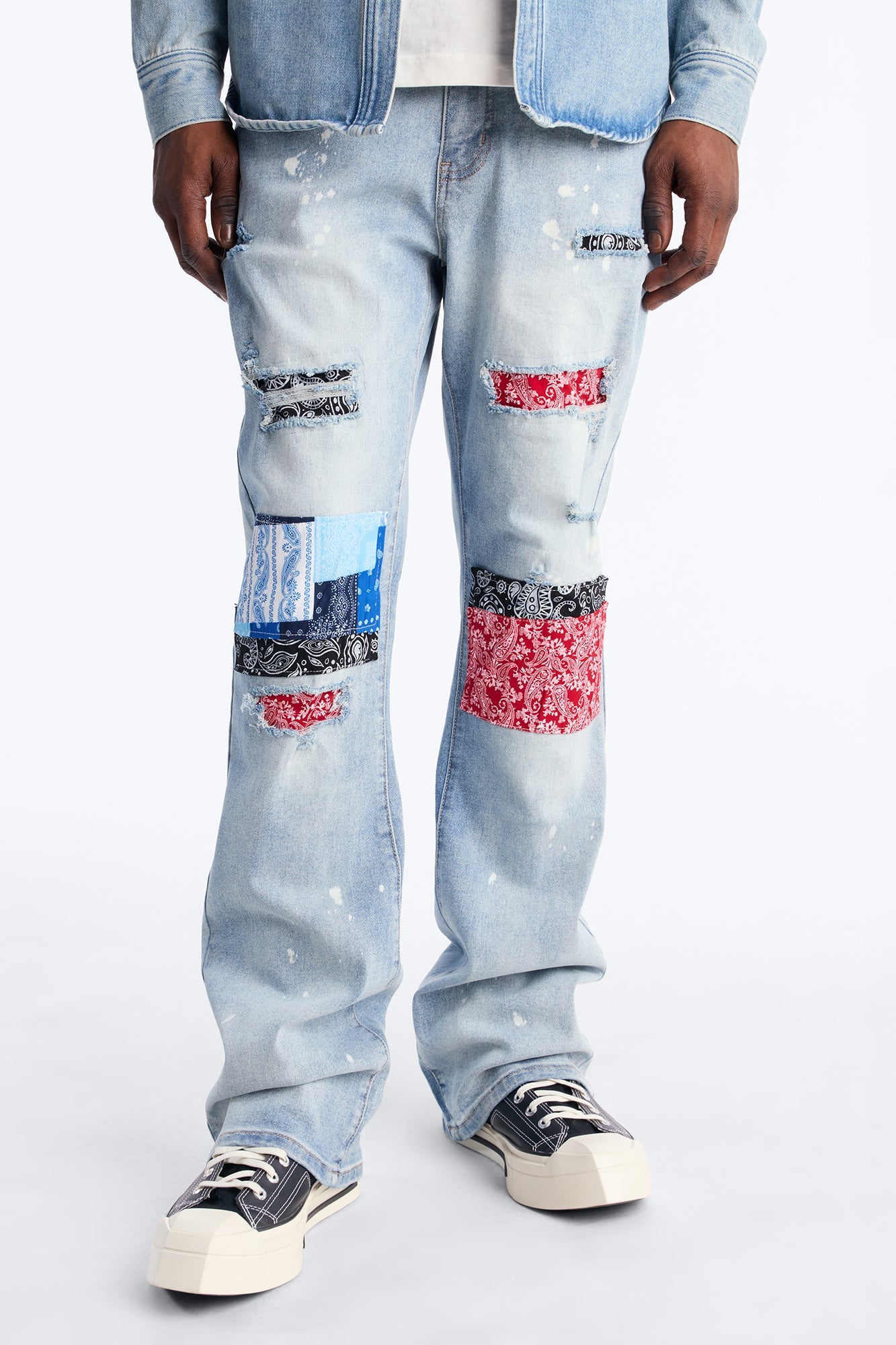 Stacked Skinny Flare Paisley Jungle Jean - Medium Blue Wash