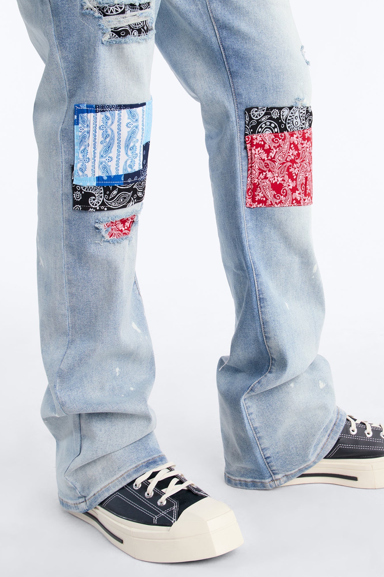 Stacked Skinny Flare Paisley Jungle Jean - Medium Blue Wash