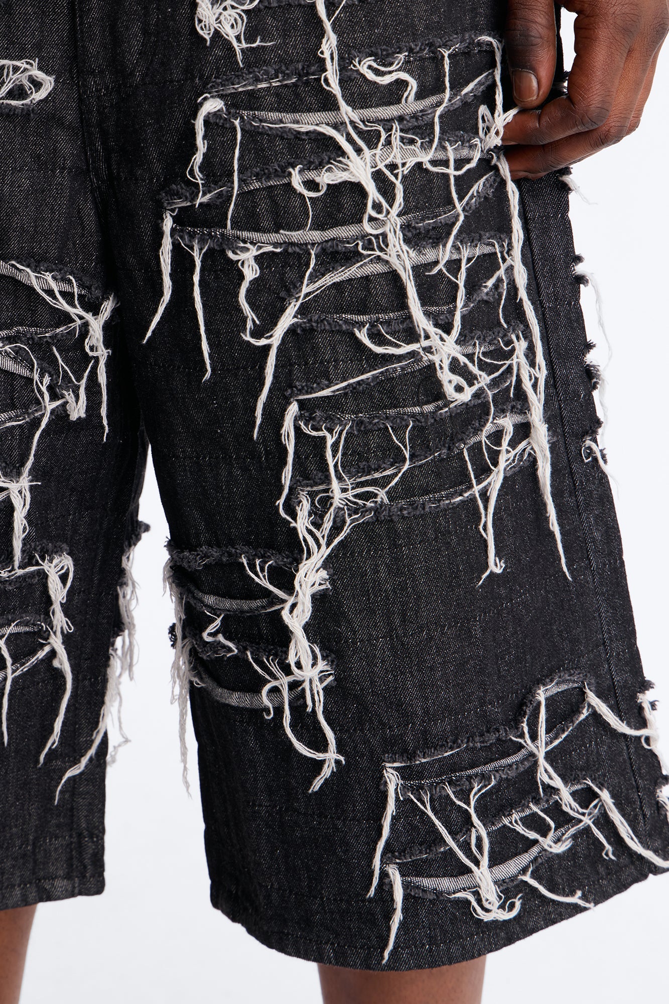 Baggy Jackson Fray Denim Short - Black Wash