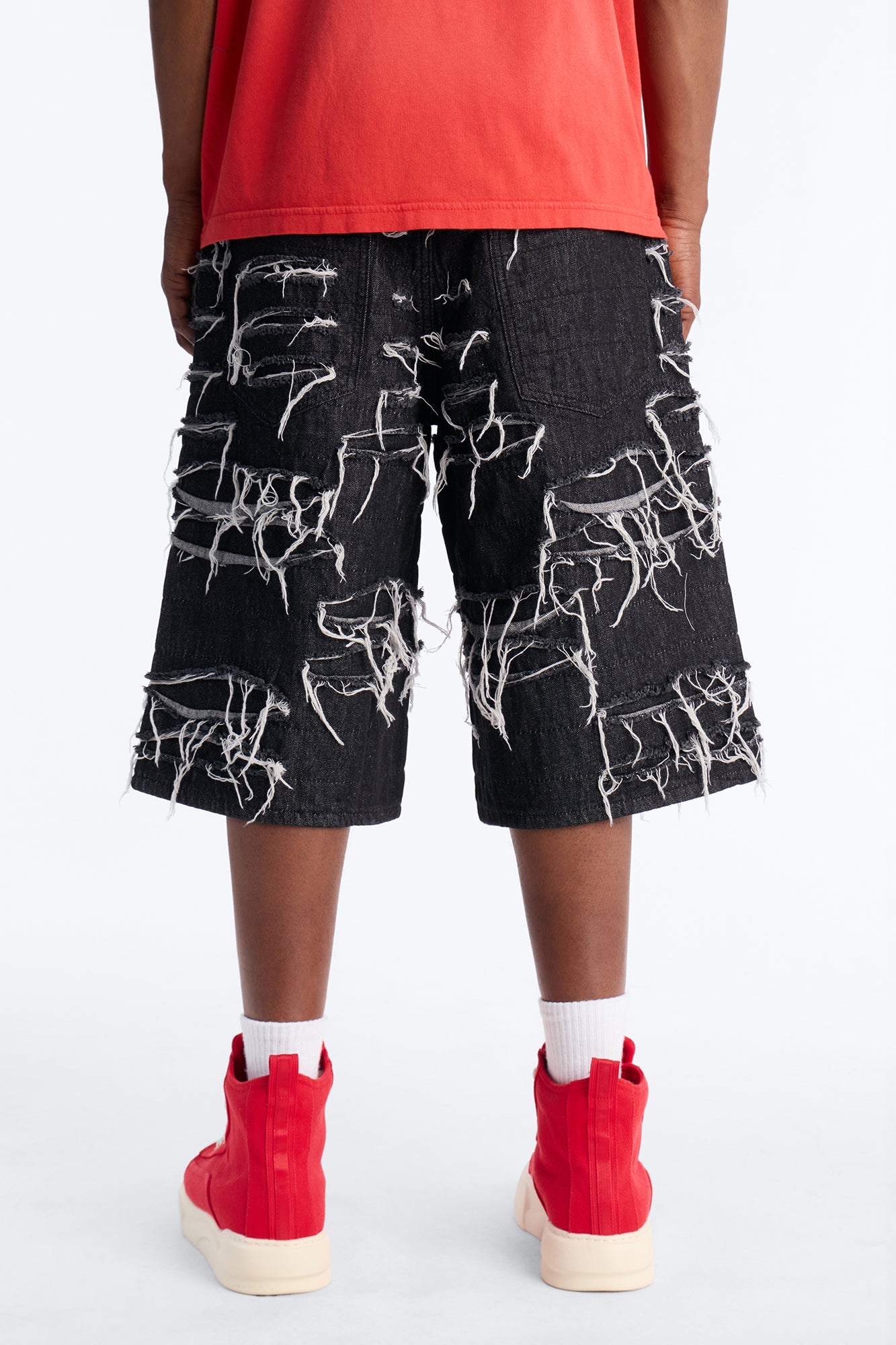 Baggy Jackson Fray Denim Short - Black Wash