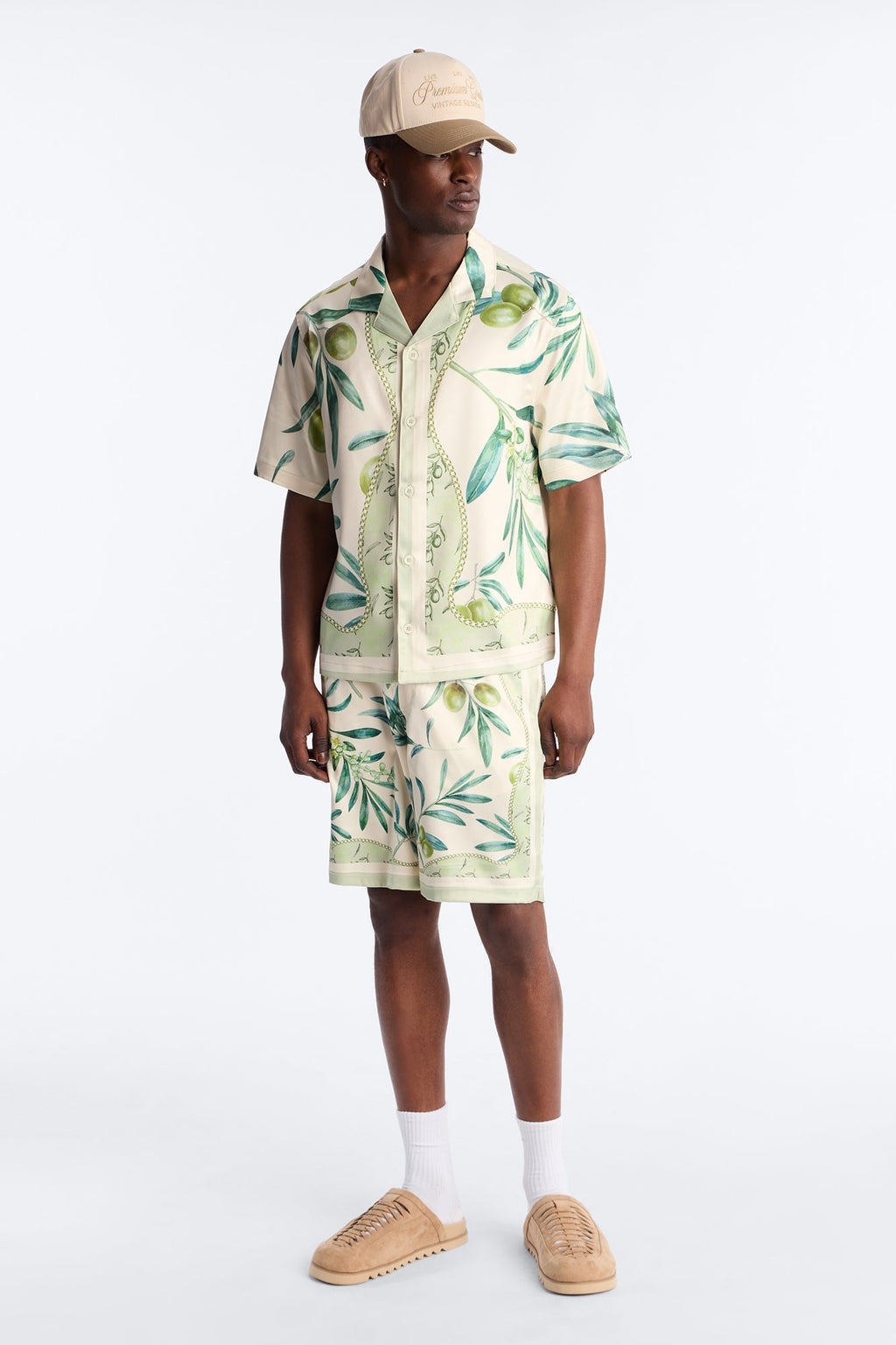 Relaxed Mediterranean Orchard Cuban Button Up Shirt - Green