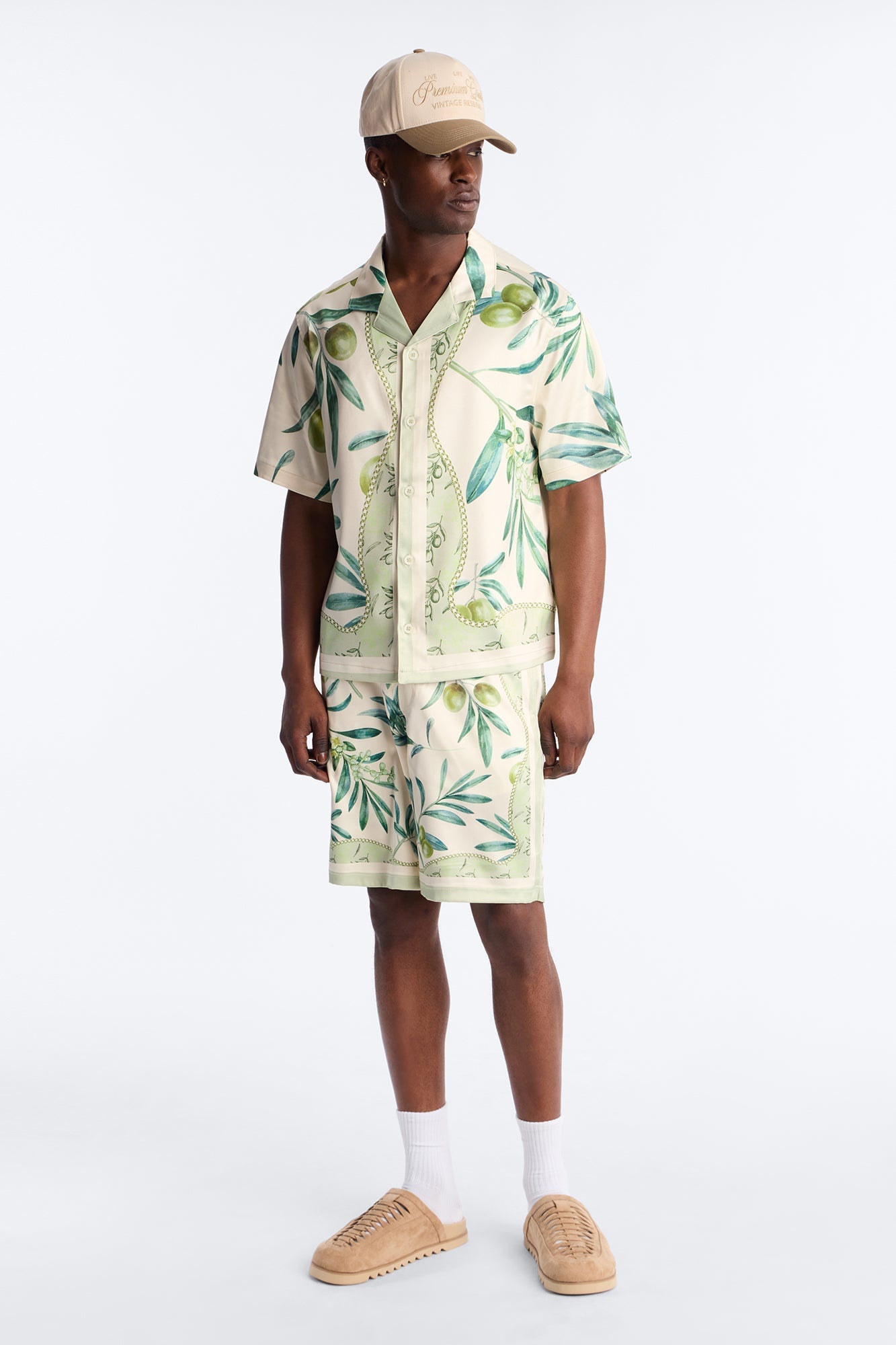 Relaxed Mediterranean Orchard Cuban Button Up Shirt - Green