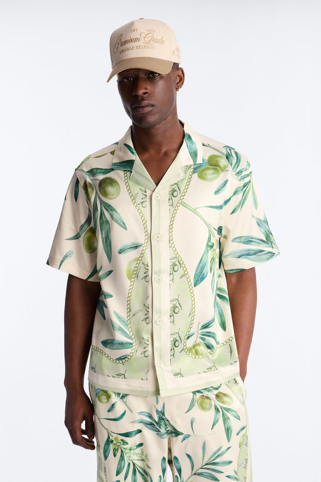 Relaxed Mediterranean Orchard Cuban Button Up Shirt - Green